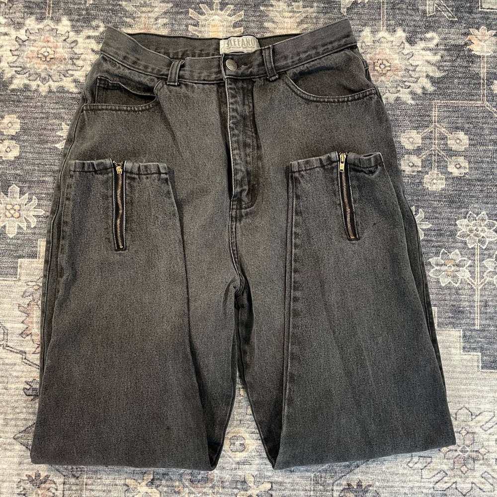 Vintage faded black tapered zippered ankle jeans Stefano 80s 12